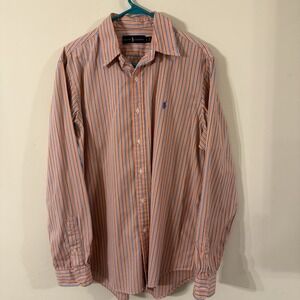 Polo Ralph Lauren Orange Blue Striped Mens Button Down Shirt Size Large Collared